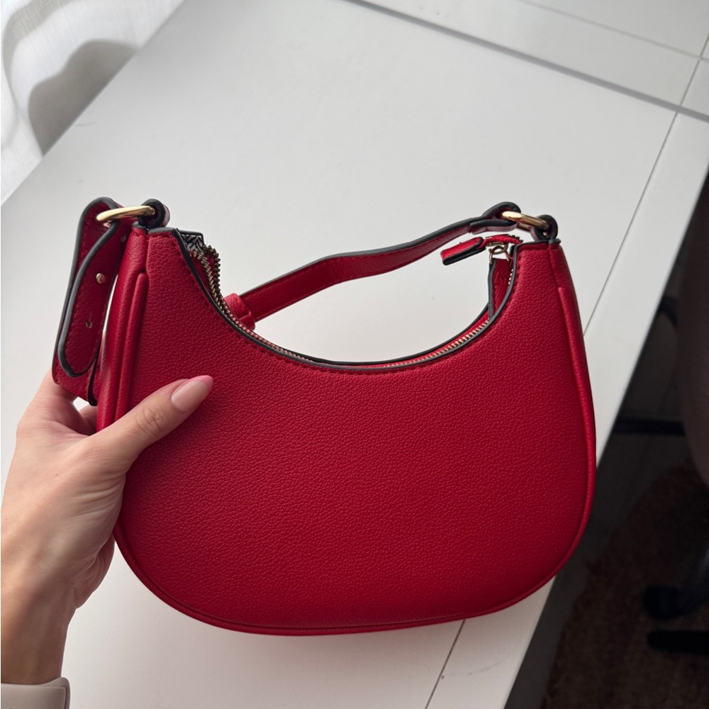 Amazon Red Shoulder Bag with Gold Hardware